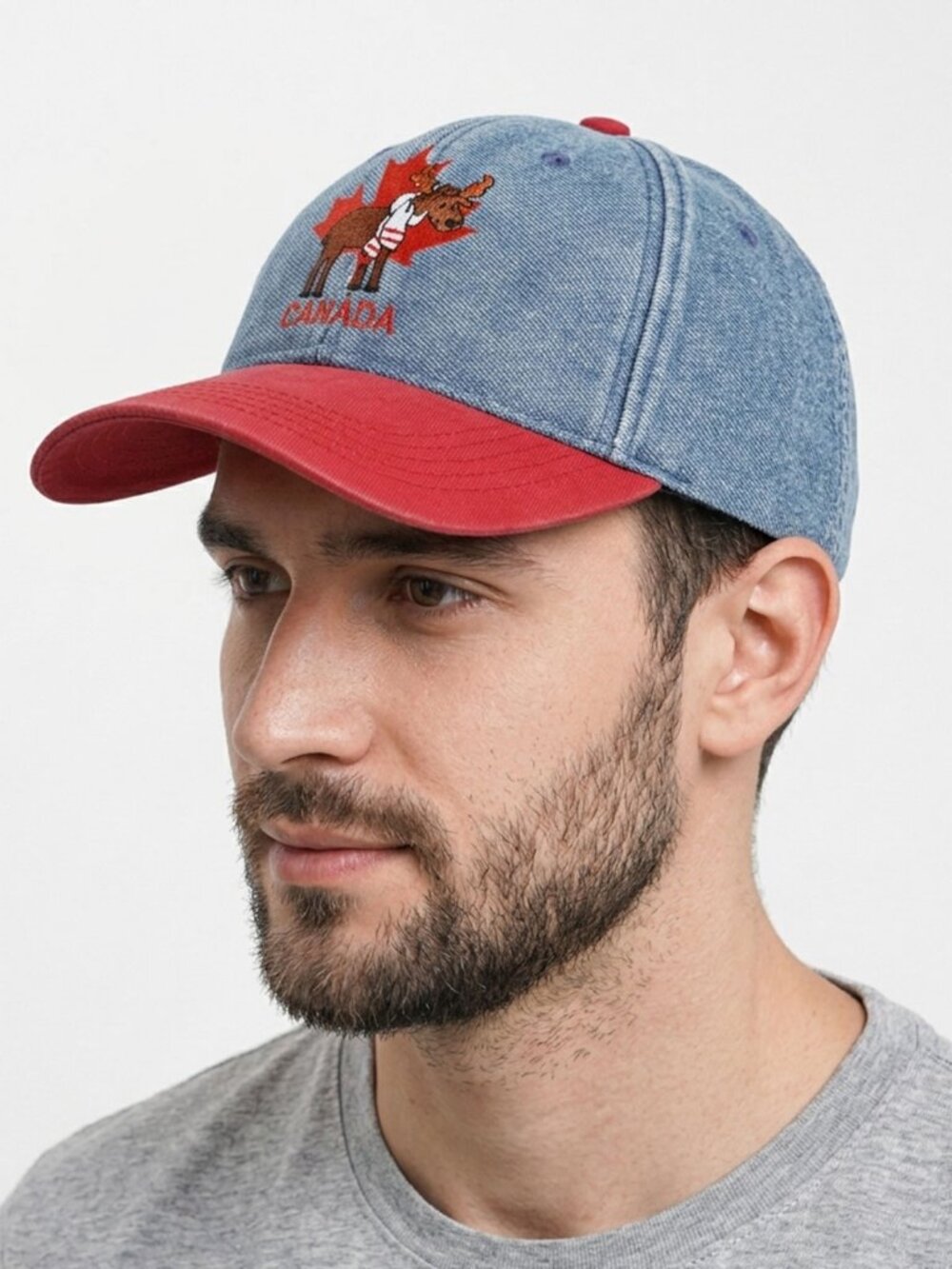 Vintage Denim  Blue Red Canada Moose Embroidered Baseball Cap Snapback Dad Hat